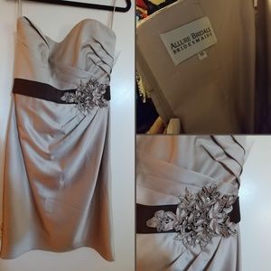 Allure Bridals. Satin cappuccino knee length gown